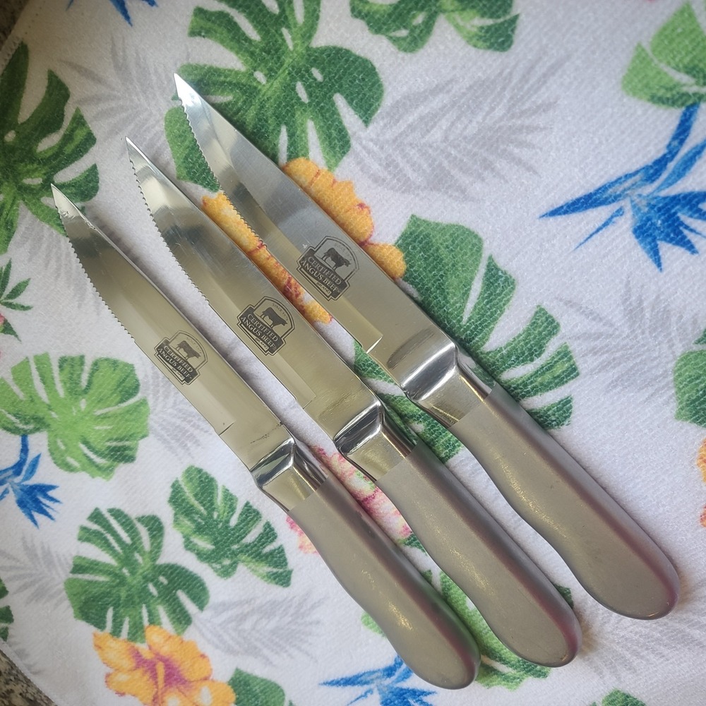 Set Of 3 Certified Angus Beef Steak Knife Stainless Steel 4 1/2" Blade 10" Total